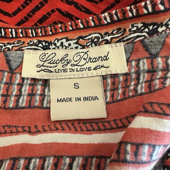 Lucky Brand Boho Dress Womens Small Orange Black Tribal Sleeveless Cotton Shift - Picture 12 of 13